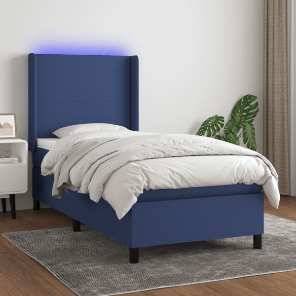 Cadre de lit matelas et LED Bleu 90x190 cm Tissu