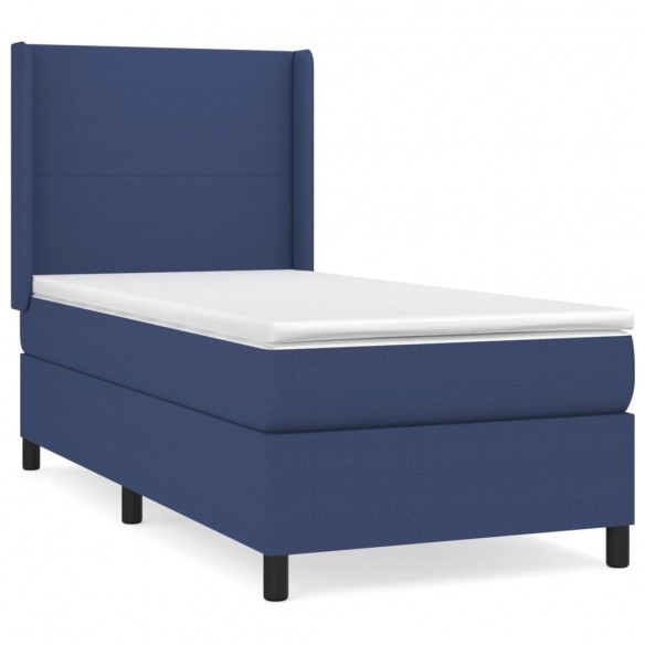 Cadre de lit avec matelas Bleu 90x200 cm Tissu