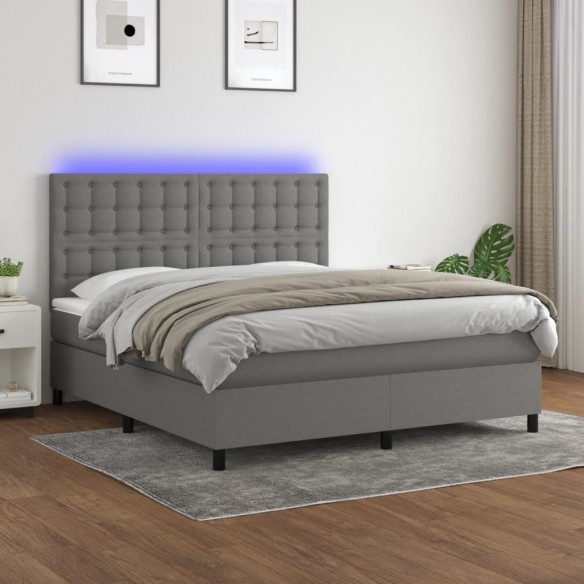 Cadre de lit et matelas et LED Gris foncé 180x200 cm