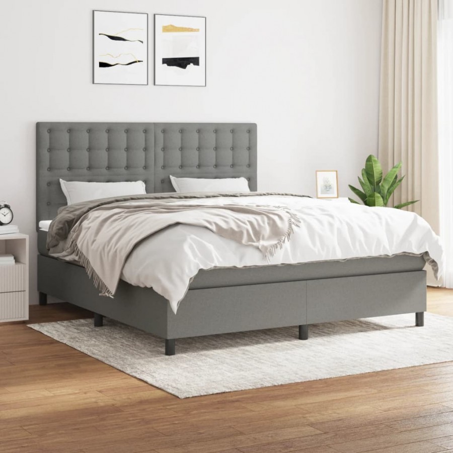 Cadre de lit avec matelas Gris foncé 180x200cm Tissu