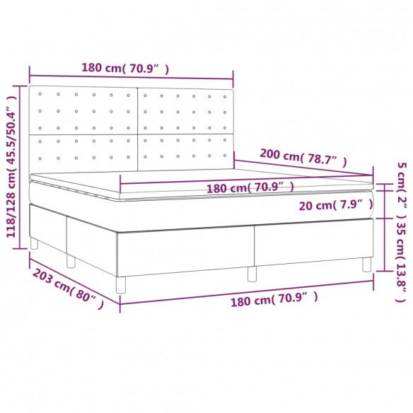 Cadre de lit avec matelas Gris foncé 180x200cm Tissu