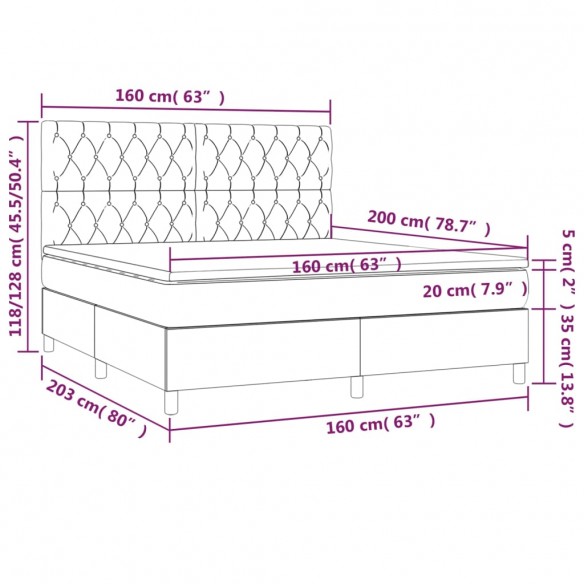 Cadre de lit avec matelas Crème 160x200 cm Tissu