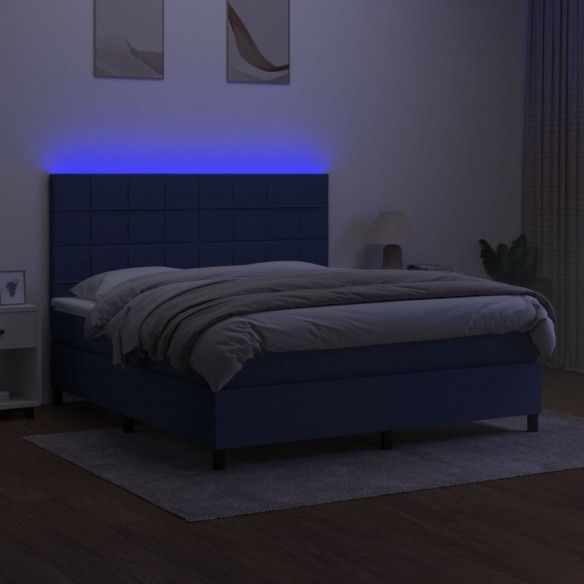 Cadre de lit et matelas et LED Bleu 160x200 cm Tissu