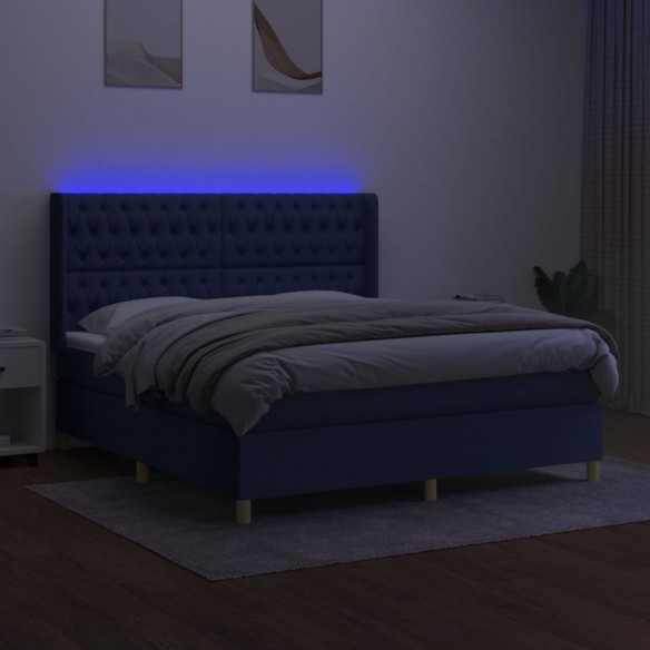 Cadre de lit matelas et LED Bleu 160x200 cm Tissu