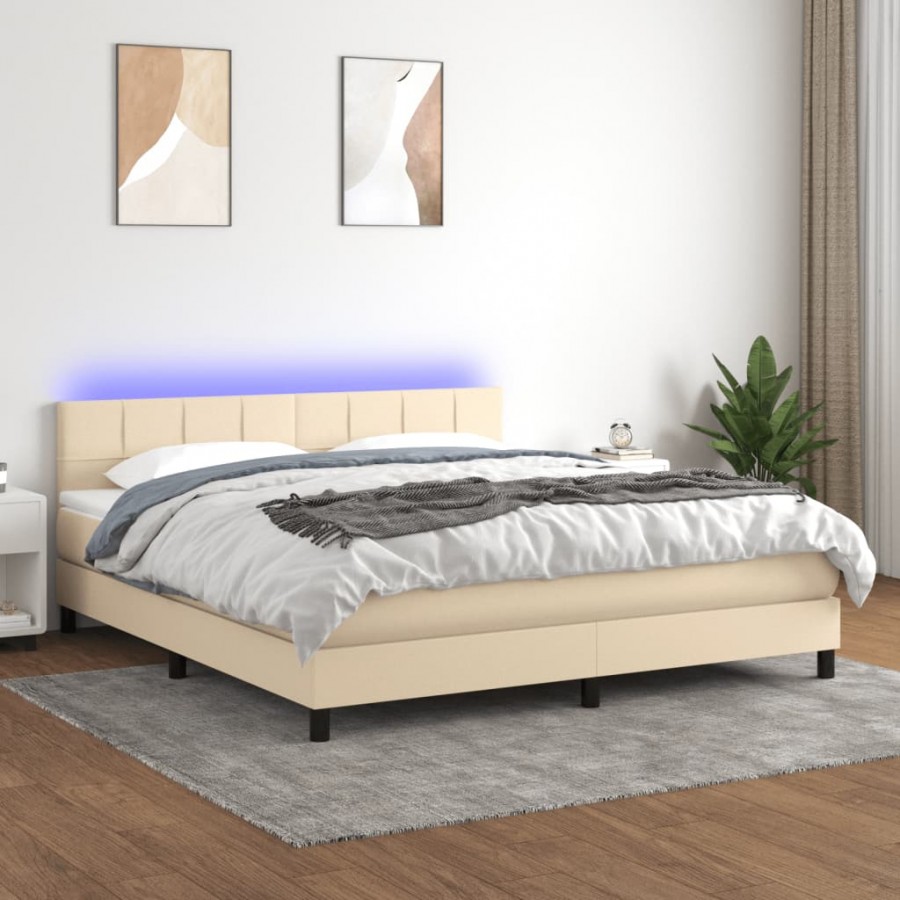 Cadre de lit avec matelas LED Crème 180x200 cm Tissu