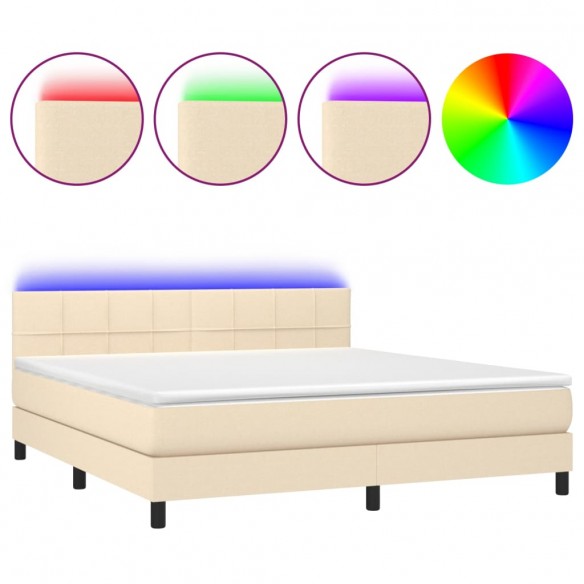 Cadre de lit avec matelas LED Crème 180x200 cm Tissu