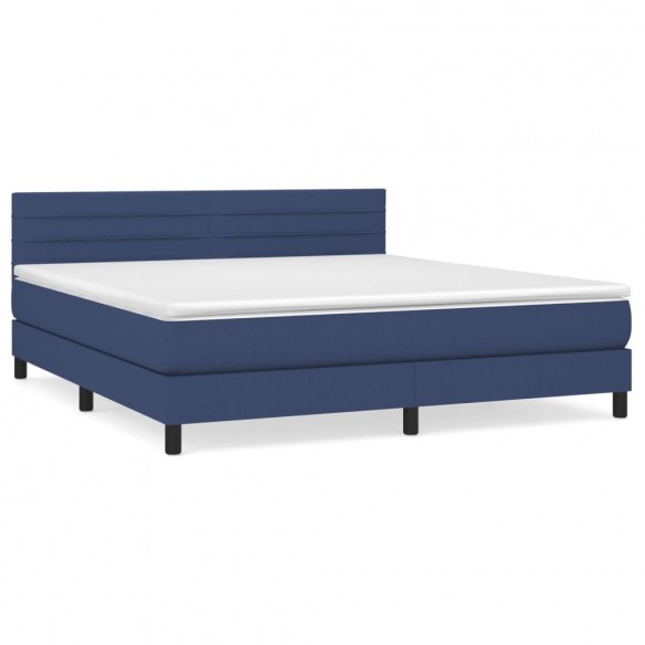 Cadre de lit avec matelas Bleu 160x200 cm Tissu