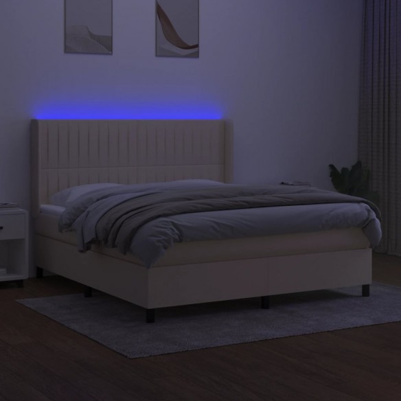 Cadre de lit matelas et LED Crème 180x200 cm Tissu