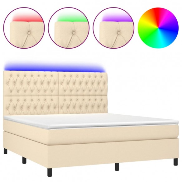 Cadre de lit et matelas et LED Crème 180x200cm Tissu