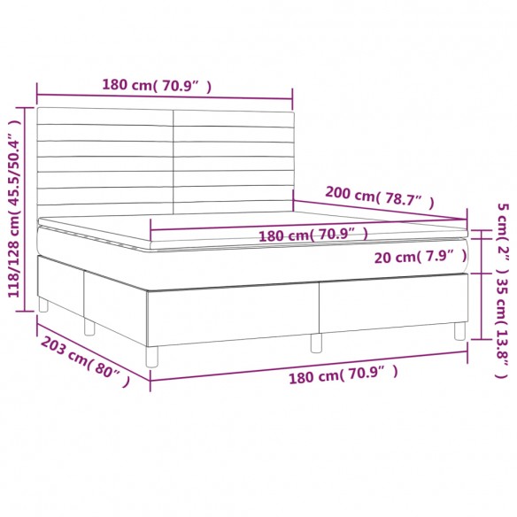 Cadre de lit avec matelas Crème 180x200 cm Tissu