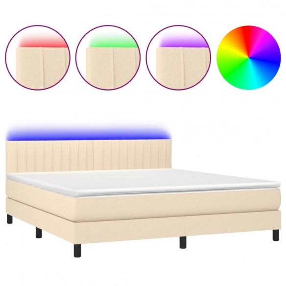 Cadre de lit avec matelas LED Crème 160x200 cm Tissu