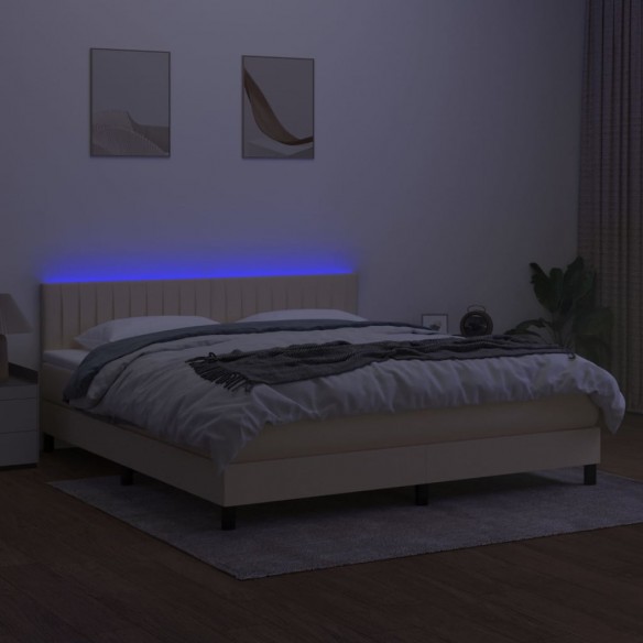 Cadre de lit avec matelas LED Crème 160x200 cm Tissu