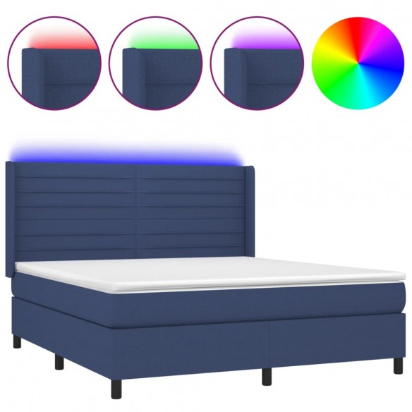 Cadre de lit matelas et LED Bleu 160x200 cm Tissu