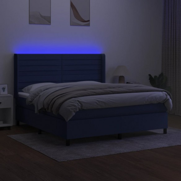 Cadre de lit matelas et LED Bleu 160x200 cm Tissu