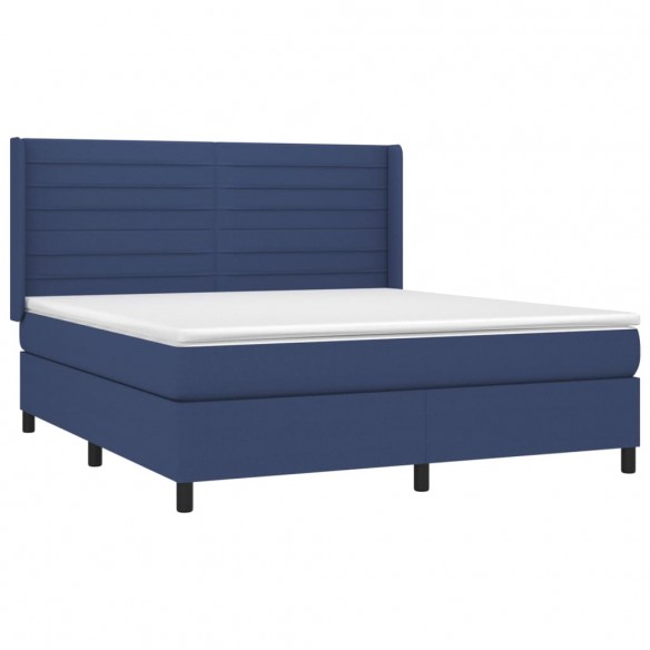 Cadre de lit matelas et LED Bleu 160x200 cm Tissu