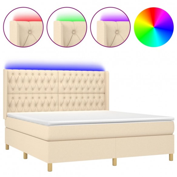 Cadre de lit matelas et LED Crème 180x200 cm Tissu