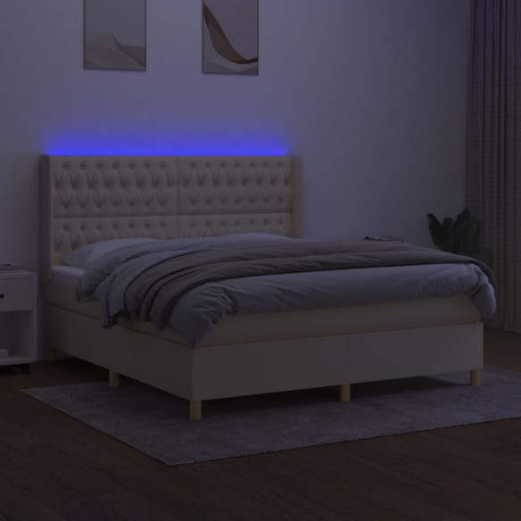 Cadre de lit matelas et LED Crème 180x200 cm Tissu