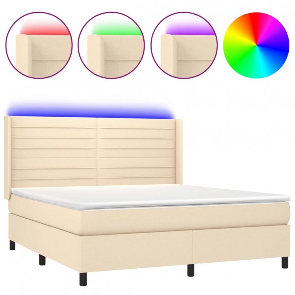 Cadre de lit matelas et LED Crème 180x200 cm Tissu