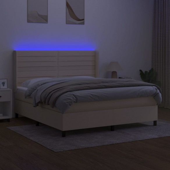 Cadre de lit matelas et LED Crème 180x200 cm Tissu