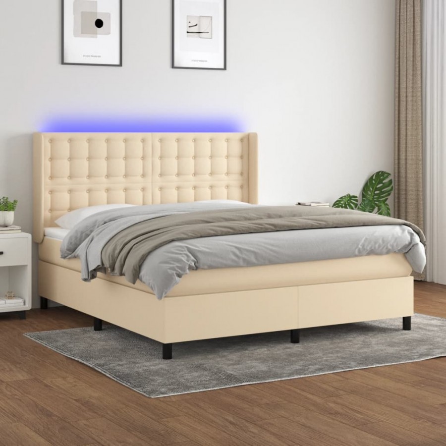 Cadre de lit matelas et LED Crème 160x200 cm Tissu