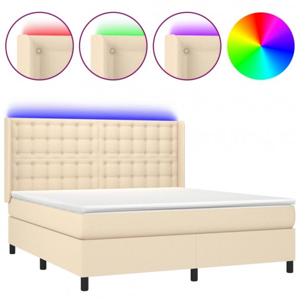 Cadre de lit matelas et LED Crème 160x200 cm Tissu