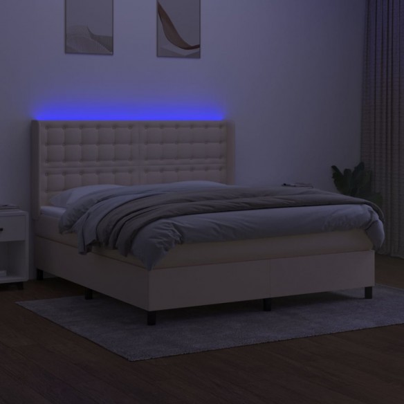 Cadre de lit matelas et LED Crème 160x200 cm Tissu