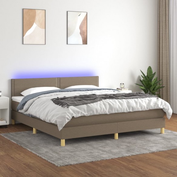 Cadre de lit avec matelas LED Taupe 160x200 cm Tissu