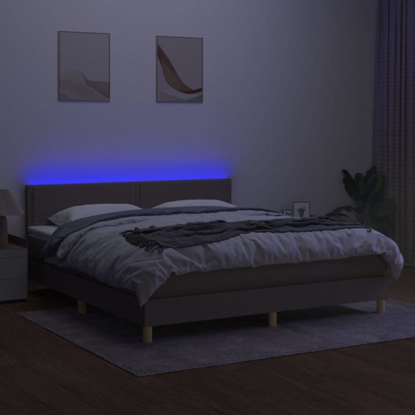 Cadre de lit avec matelas LED Taupe 160x200 cm Tissu