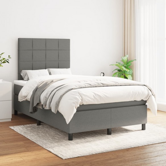 Cadre de lit avec matelas gris foncé 120x190cm tissu