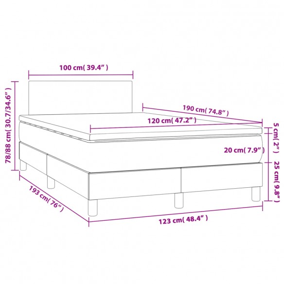 Cadre de lit matelas et LED noir 120x190 cm tissu