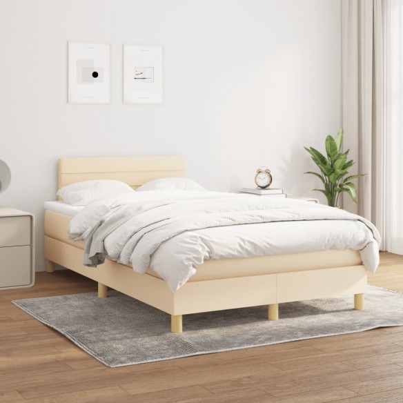 Cadre de lit avec matelas crème 120x190 cm tissu