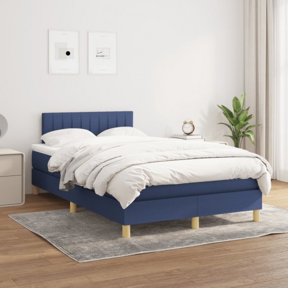 Cadre de lit avec matelas bleu 120x190 cm tissu