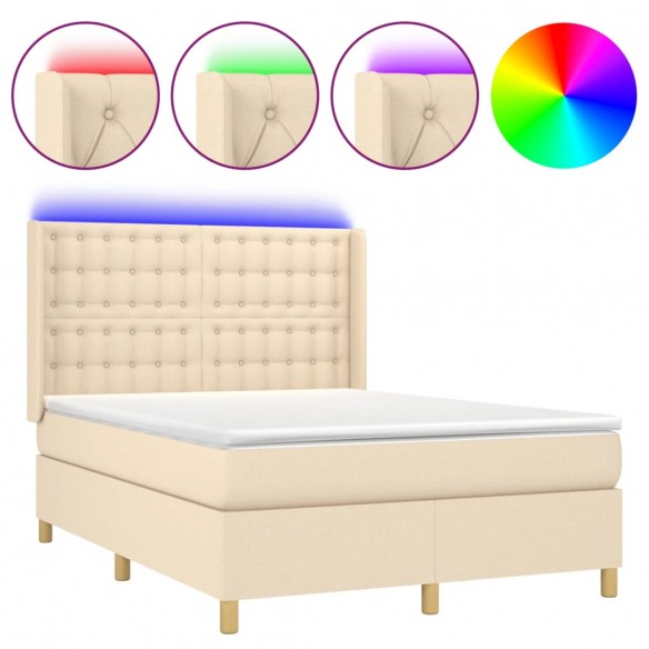 Cadre de lit matelas et LED Crème 140x190 cm Tissu