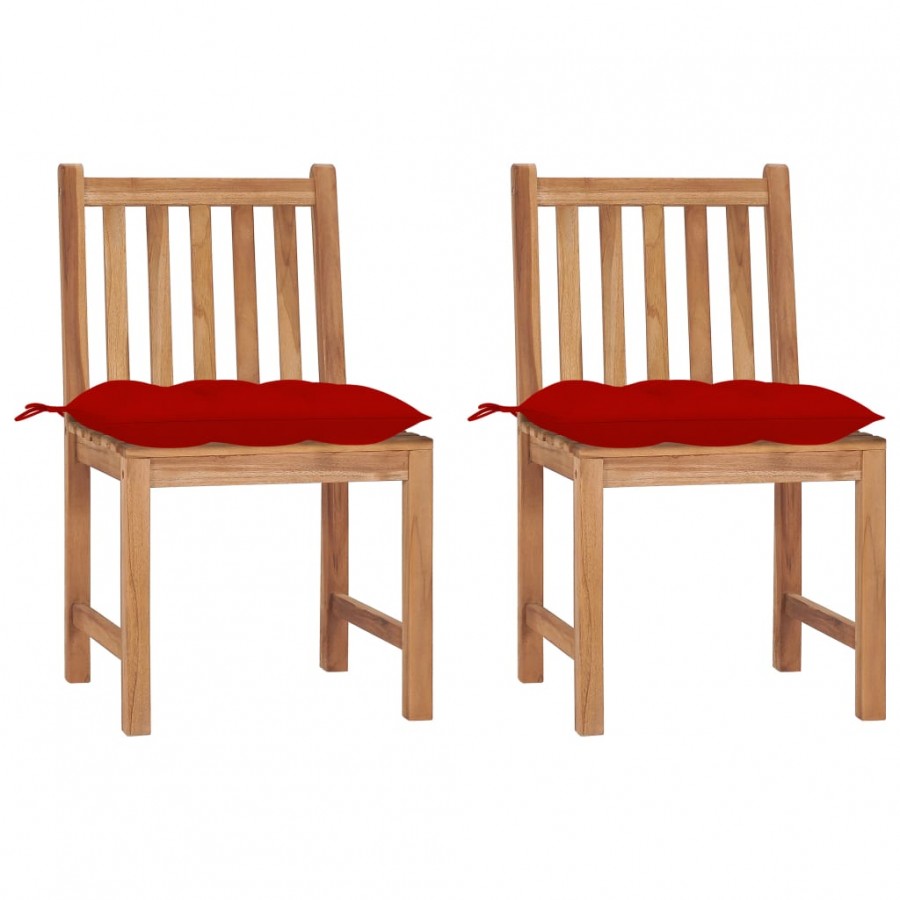 Chaises de jardin 2 pcs avec coussins Bois de teck massif