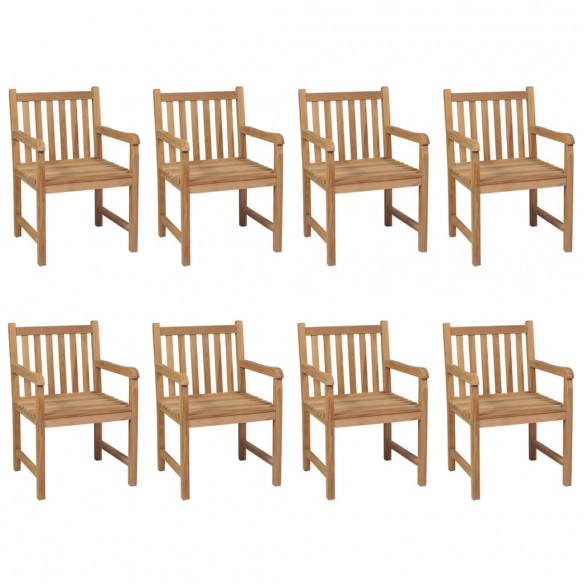 Chaises de jardin 8 pcs avec coussins gris Bois de teck solide