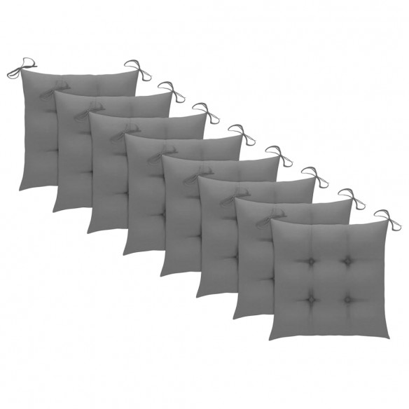 Chaises de jardin 8 pcs avec coussins gris Bois de teck solide