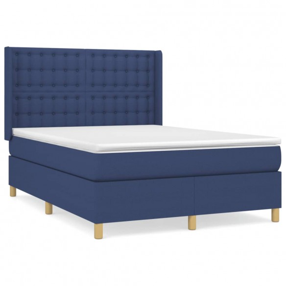 Cadre de lit avec matelas Bleu 140x190 cm Tissu