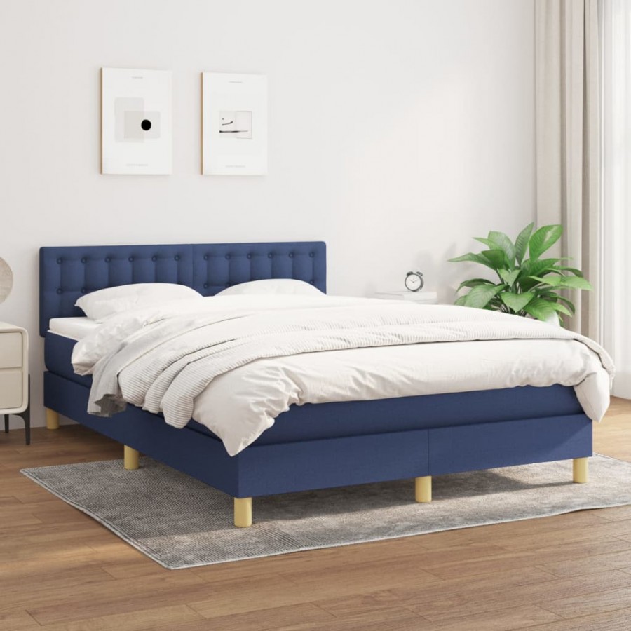 Cadre de lit avec matelas Bleu 140x200 cm Tissu