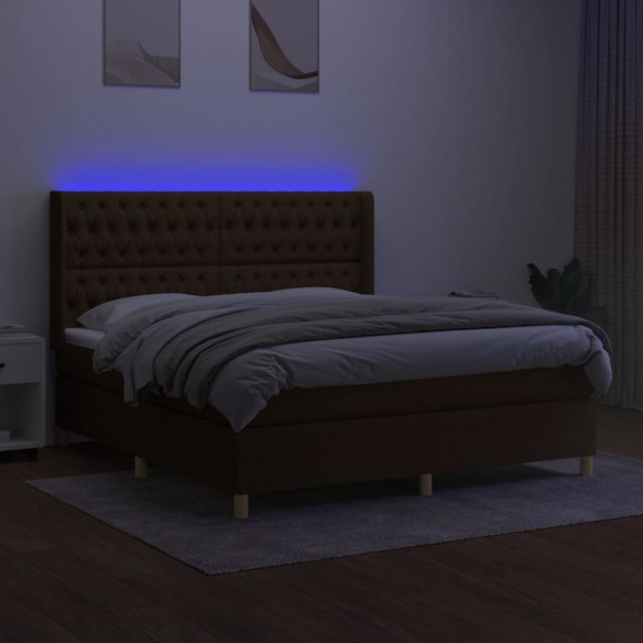 Cadre de lit matelas et LED Marron foncé 160x200 cm