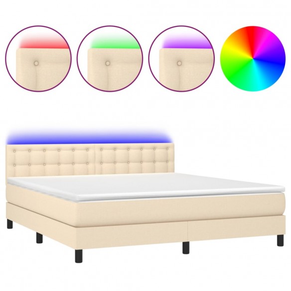 Cadre de lit avec matelas LED Crème 180x200 cm Tissu