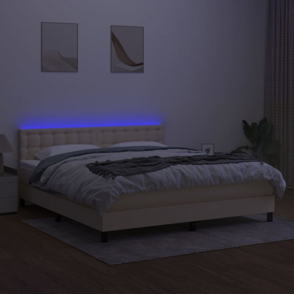 Cadre de lit avec matelas LED Crème 180x200 cm Tissu