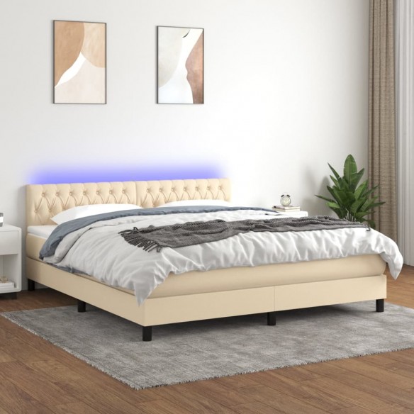 Cadre de lit avec matelas LED Crème 180x200 cm Tissu