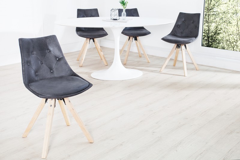Lot de 4 chaises scandinave en microfibre gris et bois massif