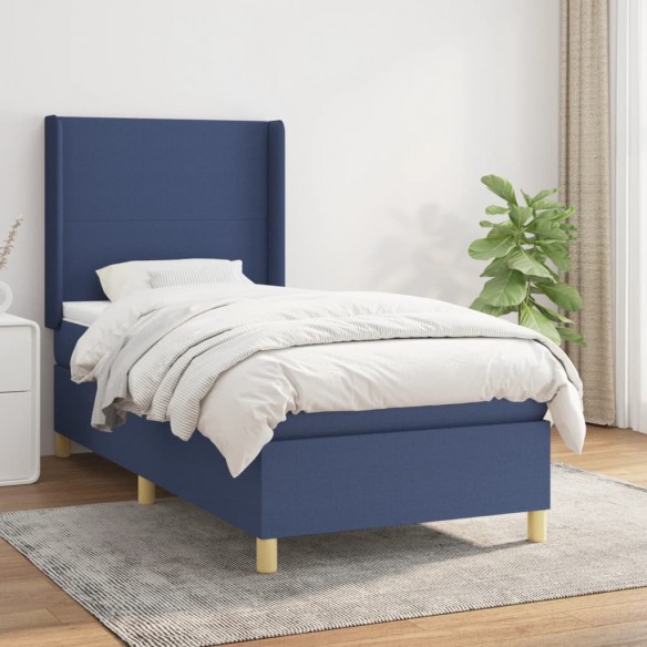 Cadre de lit avec matelas Bleu 90x190 cm Tissu