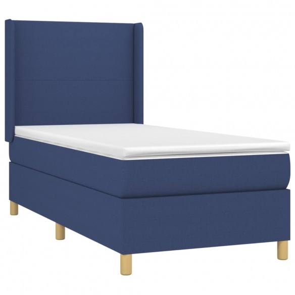 Cadre de lit avec matelas Bleu 90x190 cm Tissu