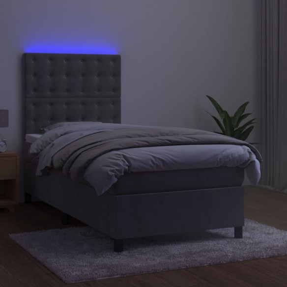 Cadre de lit et matelas et LED Gris clair 90x190 cm