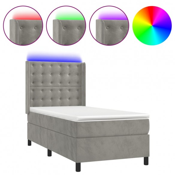 Cadre de lit matelas LED Gris clair 90x200cm Velours