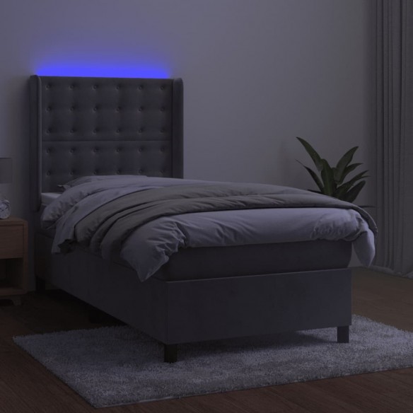 Cadre de lit matelas LED Gris clair 90x200cm Velours