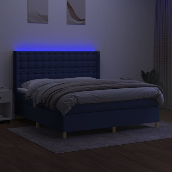 Cadre de lit matelas et LED Bleu 180x200 cm Tissu