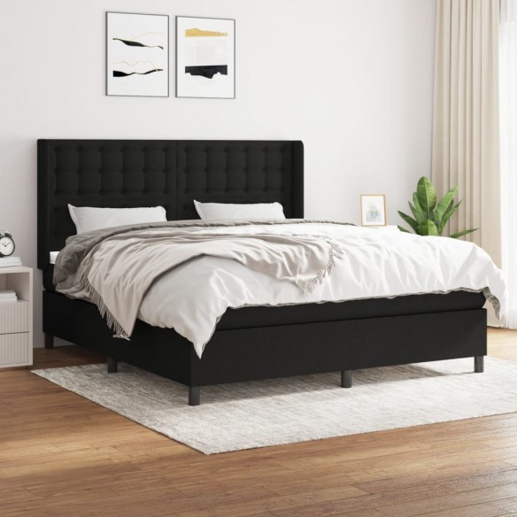 Cadre de lit avec matelas Noir 180x200 cm Tissu